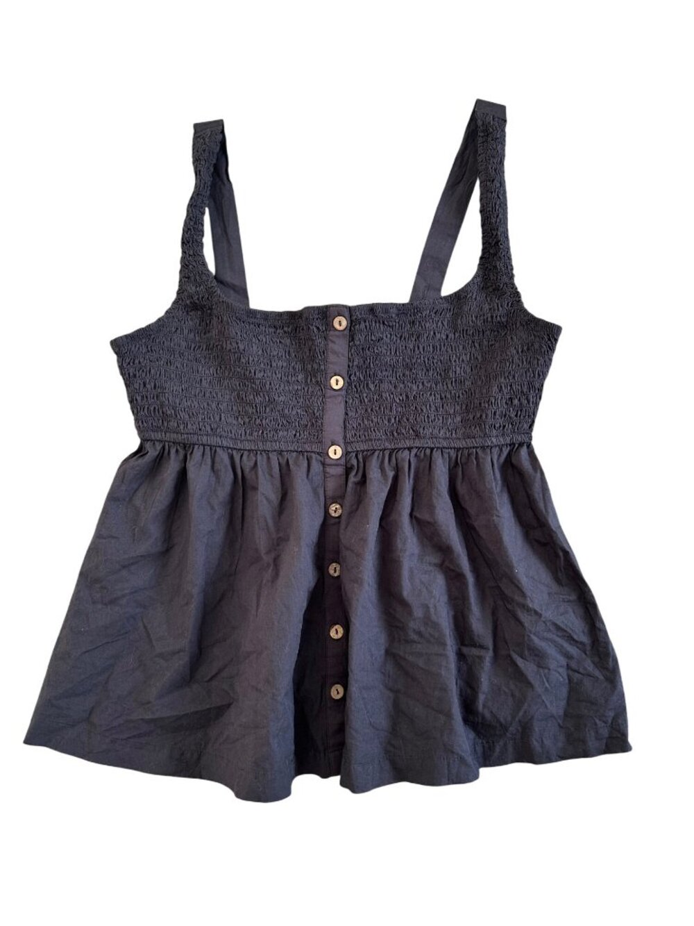 Free People Women's Sz S Black  Zola Co Button-Front Sleeveless Babydoll Top